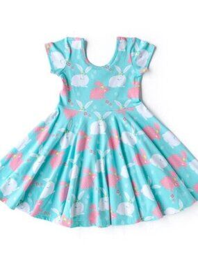 Eleanor Rose 8/10 Aqua Dress with Pink & White Bunny Print